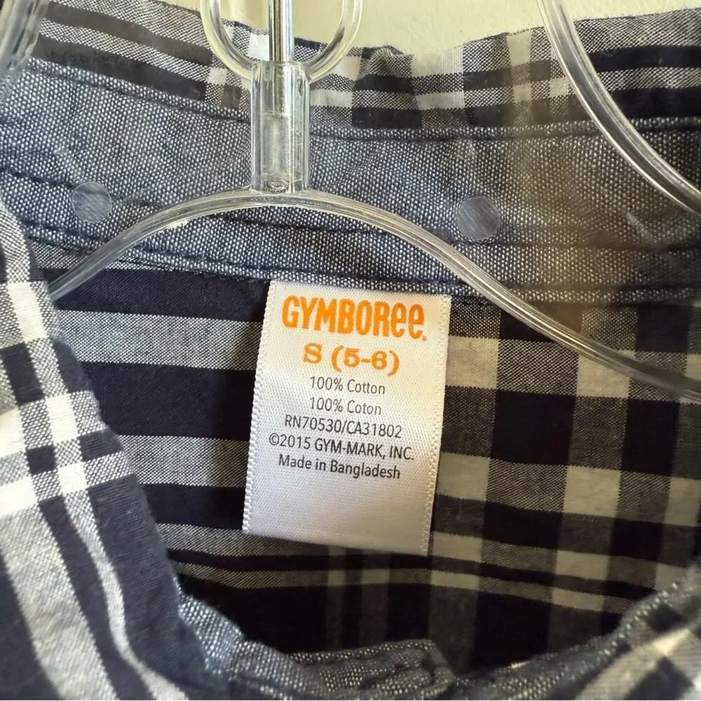 Gymboree Blue & White Button Down Shirt Classic Style Hometown Hero‎ Plaid S 5-6